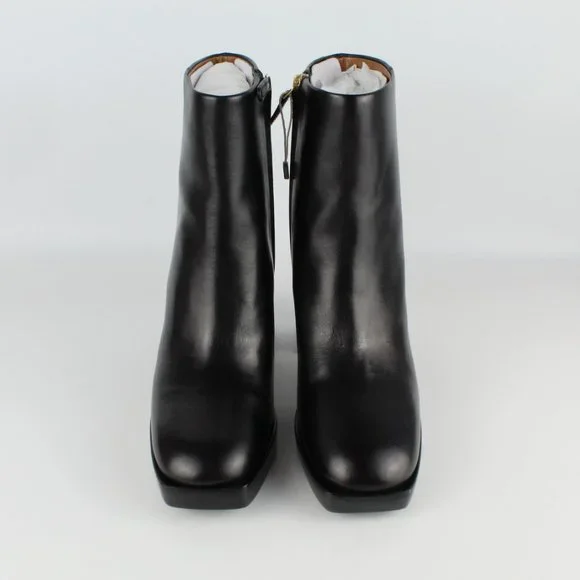 New TORY BURCH High Heel Leather Booties- Ankle Boots with Chain Accent